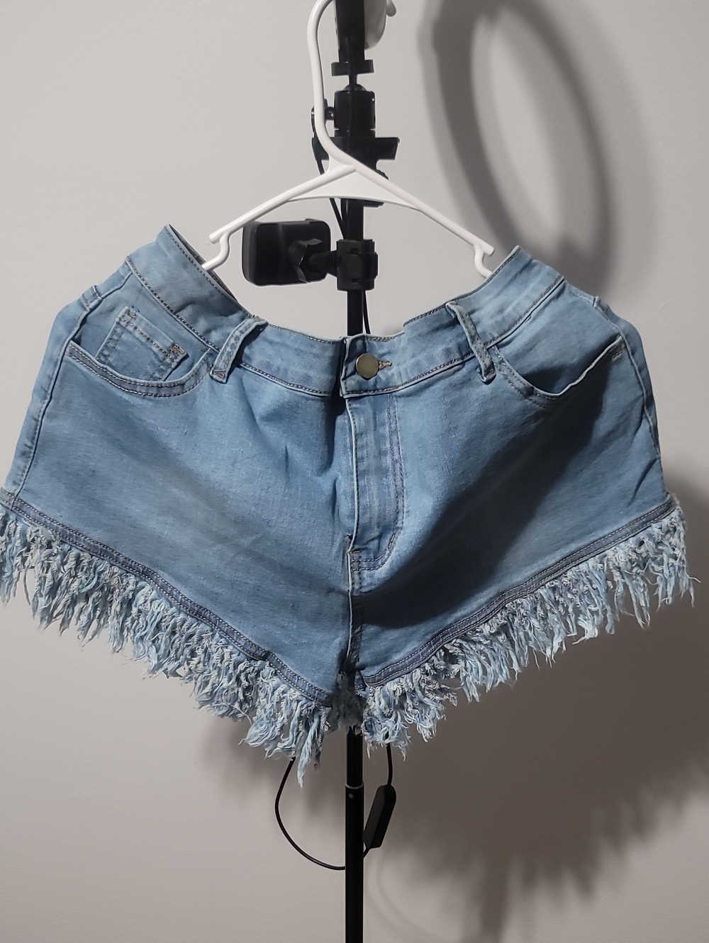 Frayed Hem Light Blue Denim Jean Shorts High Stretch